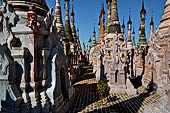 Rows of stupas in the Kakku (Kekku) Pagoda complex. The complex was kept hidden from the rest of the world until 2002 when it was opened to foreigners. Shan State, Burma (Myanmar). 